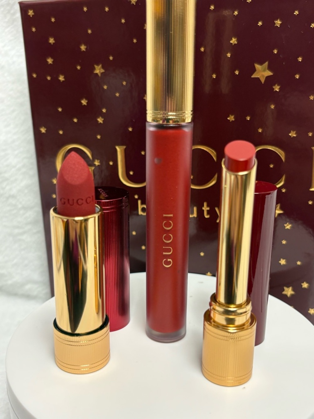 Gucci Beauty Rosso Ancora 509 Lipstick Trio Gift Set NEW Red Cream Liquid Matte - Picture 5 of 6